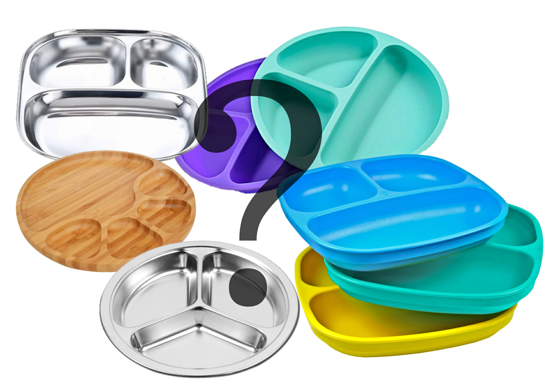 BPA-Free Kids Divided Plates with Lids, 5-Sections, & Suction-Grip