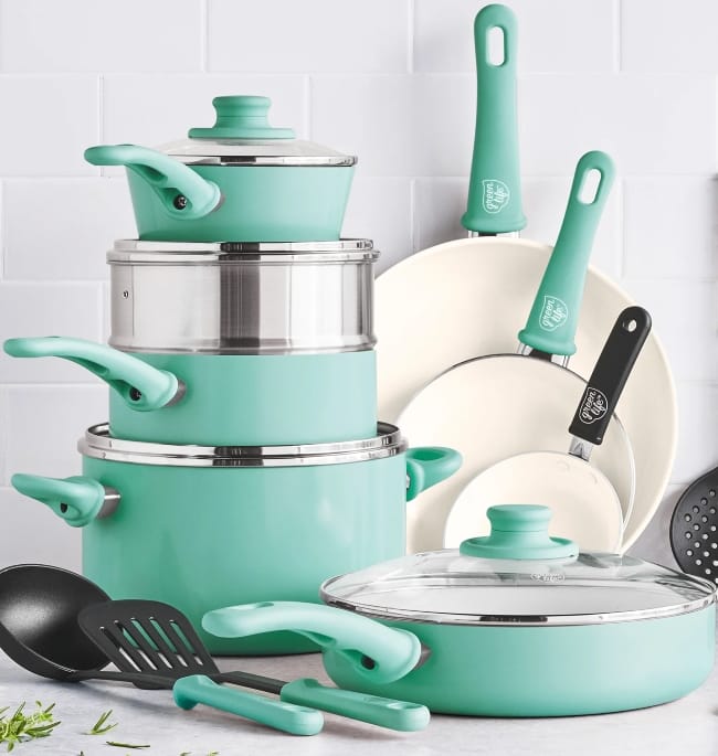 Image of GreenLife-Soft-Grip-Ceramic-Non-Stick-Cookware-Set-Displayed-on-countertop